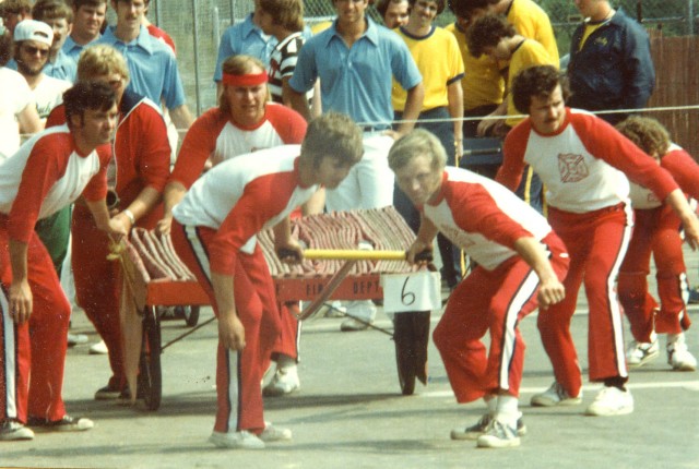 Cart Hose 1980 L to R: Tom Martin, Ted Behr(rear) Joe Zuhoski(rear) David Zuhiski, Dale Butler, Tom Shalvey Jr.